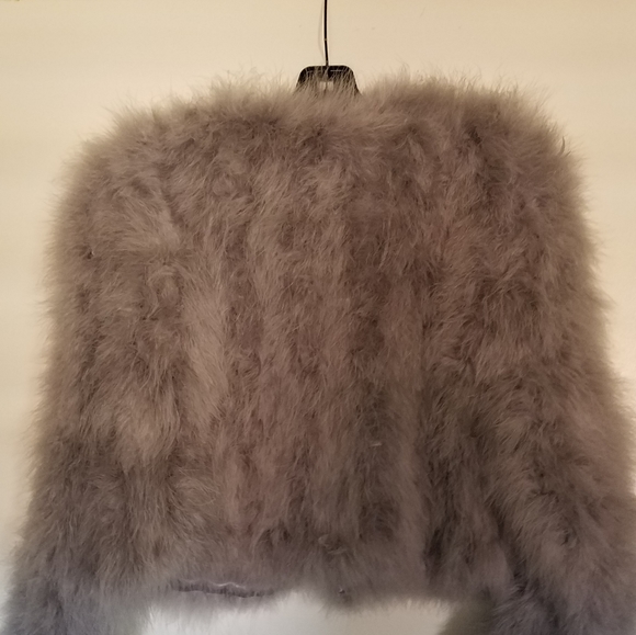 ❤SOLD❤Light Grey Ostrich Feather Jacket - Picture 2 of 4